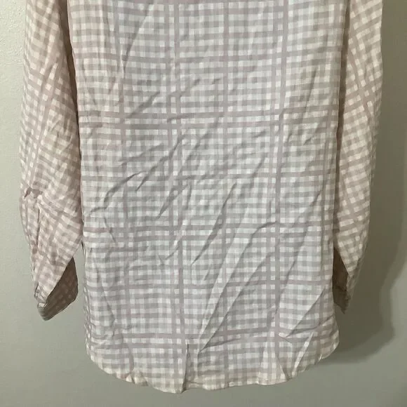 Aura Pink Gingham Preppy Linen Blend Preppycore Clean Girl Button Down Shirt XS - Picture 8 of 11